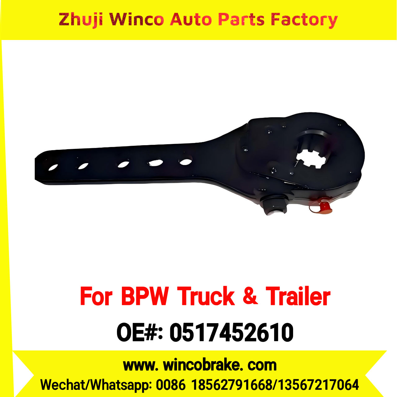 Winco OEM 0517452610 High Quality BPW Axle Brake Slack Adjuster 5 Holes 10 Teeth Export Forging Body Haldex 100001721 Replacement New