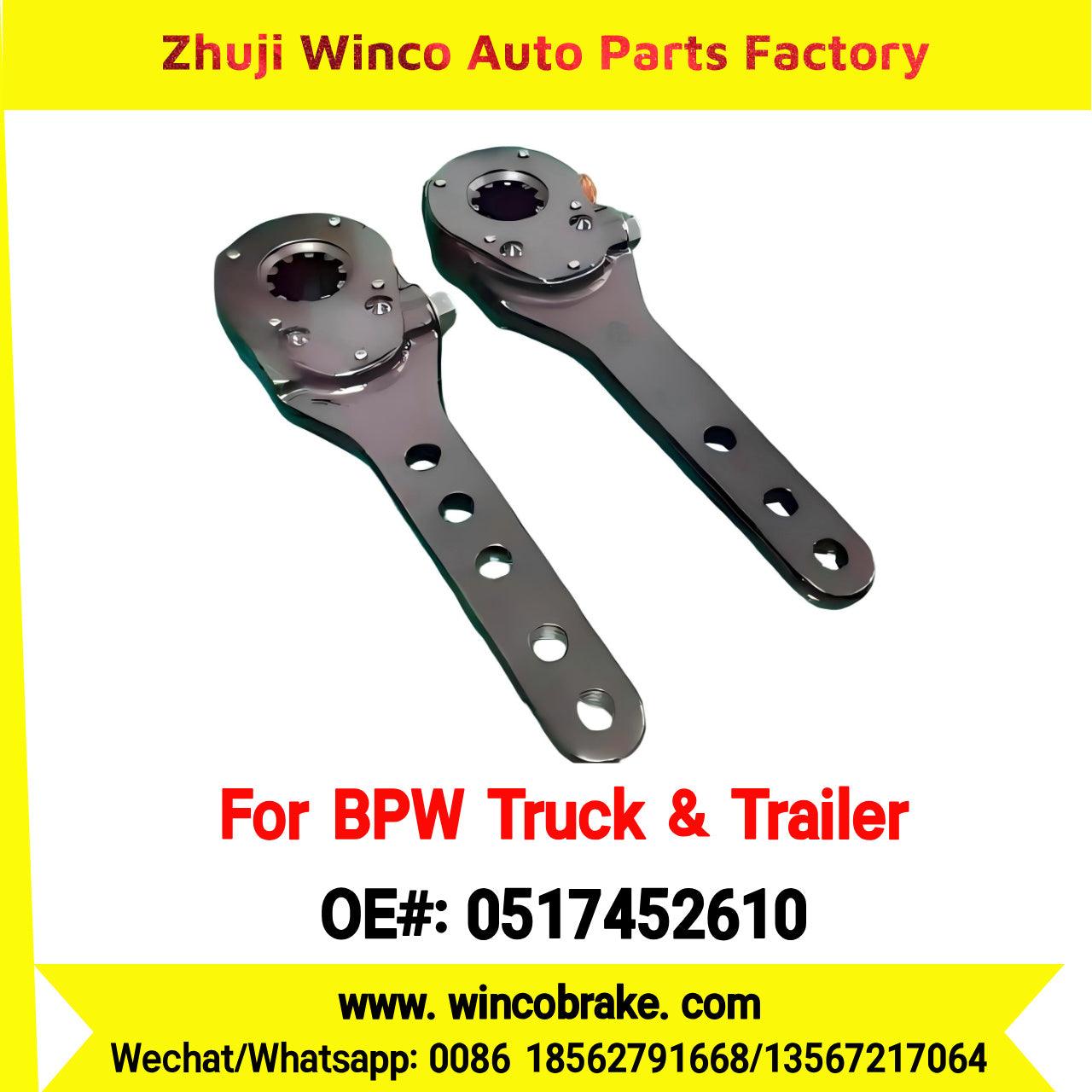 Winco OEM 0517452610 High Quality BPW Axle Brake Slack Adjuster 5 Holes 10 Teeth Export Forging Body Haldex 100001721 Replacement New