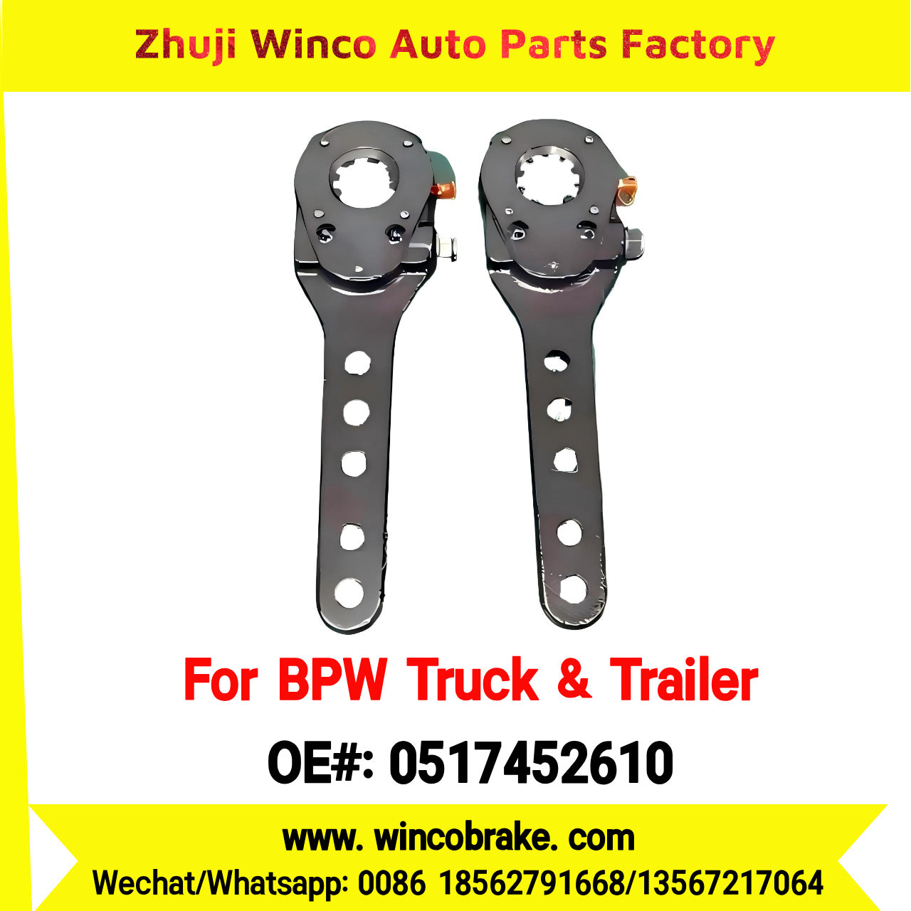 Winco OEM 0517452610 High Quality BPW Axle Brake Slack Adjuster 5 Holes 10 Teeth Export Forging Body Haldex 100001721 Replacement New