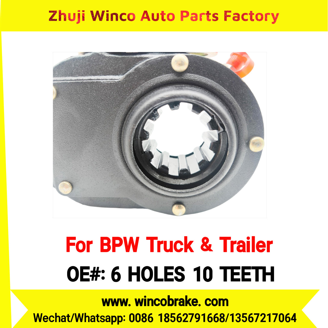 Winco OEM 6 HOLES 10 TEETH Manual Brake Slack Adjuster for BPW Truck TRAILERS BPW AXLE Replace Haldex Straight 6 Holes 10 Teeth