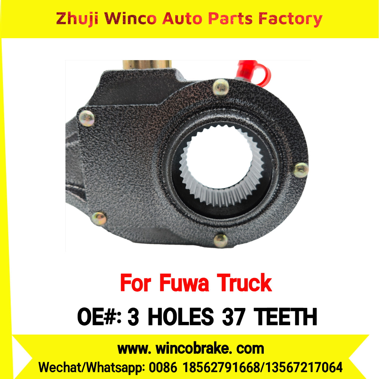 Winco OEM 3 HOLES 37 TEETH Automatic Slack Adjuster for Suit to China Fuwa Trucks Axle Front Straight 37 Teeth Brake Systems