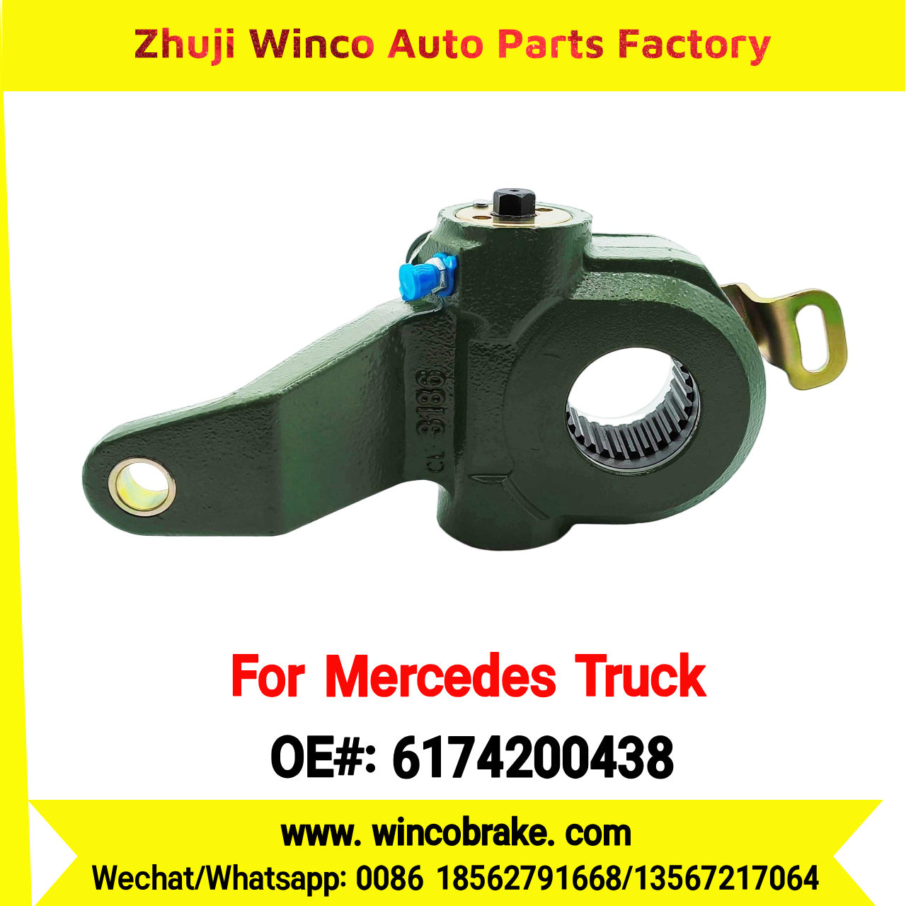 Winco OEM 6174200438 Brake Adjuster for Mercedes Benz Truck Automatic Slack Adjuster Auto Parts Brake Adjusting Arm Haldex Type 1 Hole TO FIT MERCEDES Trucks RH 26 Teeth Replace Haldex 70953