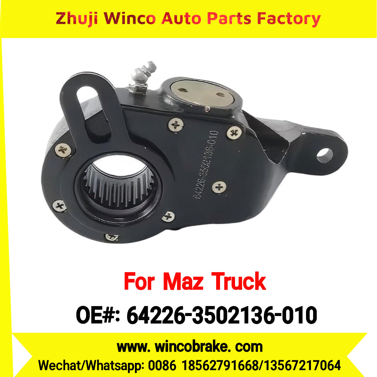 Winco OEM 64226-3502136-010 Automatic Slack Adjuster for LH 25 Teeth MAZ Truck Russian Heavy Duty Maz Serie 200