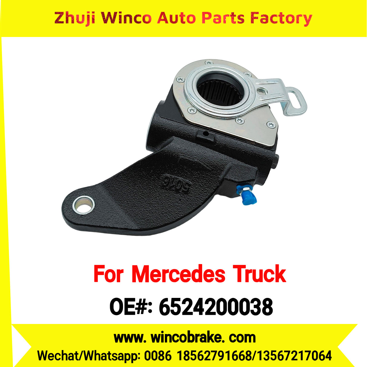 Winco OEM 6524200038 Brake Adjuster for Mercedes Benz Truck Automatic Slack Adjuster Auto Parts Brake Adjusting Arm Haldex Type 1 Hole TO FIT MERCEDES Trucks LH 26 Teeth Replace Haldex 72593