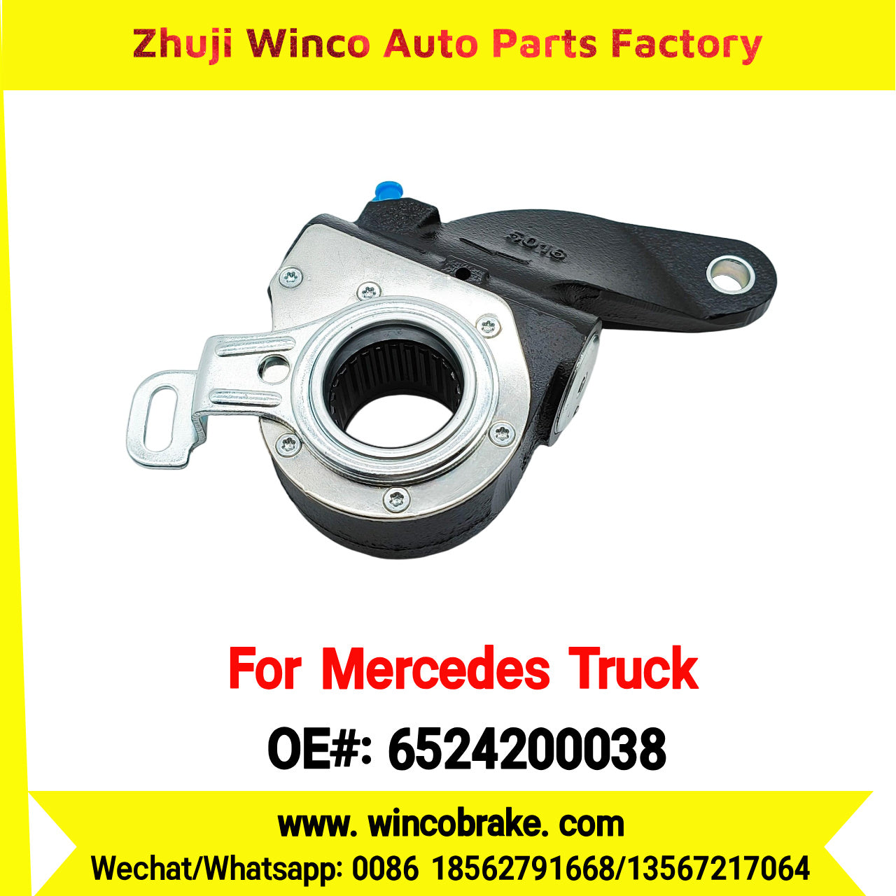 Winco OEM 6524200038 Brake Adjuster for Mercedes Benz Truck Automatic Slack Adjuster Auto Parts Brake Adjusting Arm Haldex Type 1 Hole TO FIT MERCEDES Trucks LH 26 Teeth Replace Haldex 72593
