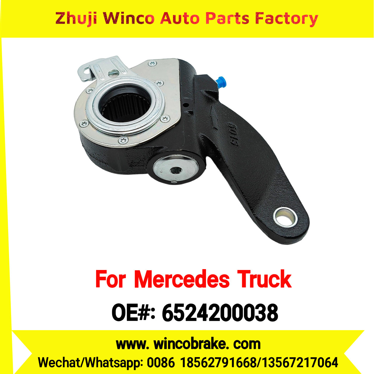 Winco OEM 6524200038 Brake Adjuster for Mercedes Benz Truck Automatic Slack Adjuster Auto Parts Brake Adjusting Arm Haldex Type 1 Hole TO FIT MERCEDES Trucks LH 26 Teeth Replace Haldex 72593