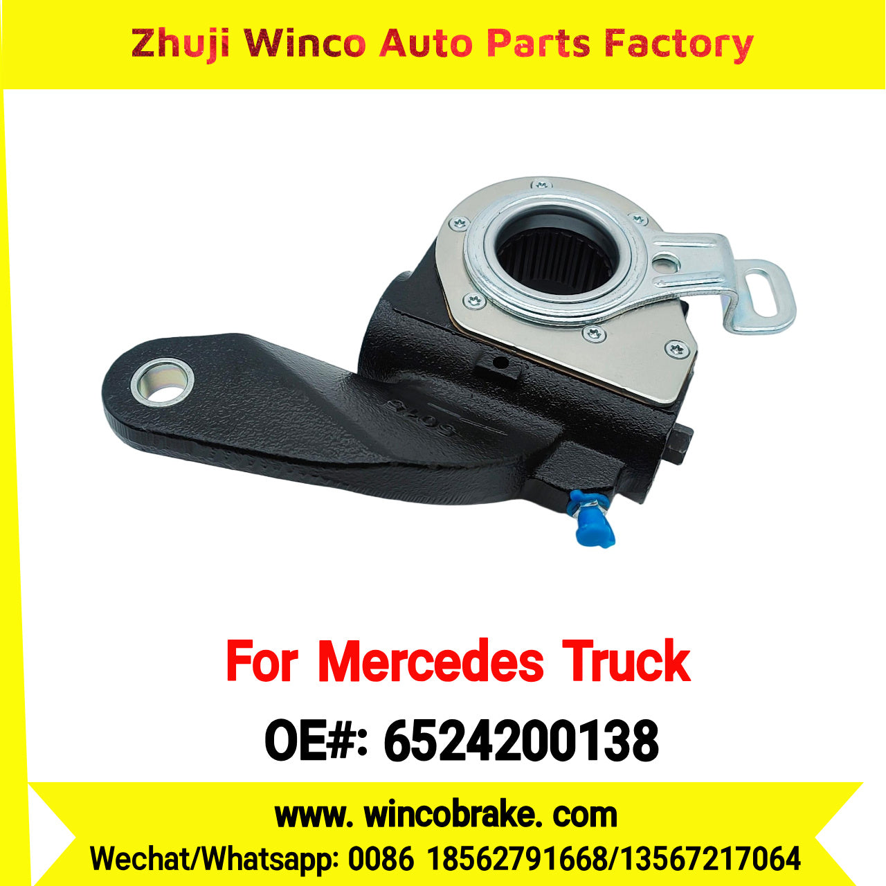 Winco OEM 6524200138 Brake Adjuster for Mercedes Benz Truck Automatic Slack Adjuster Auto Parts Brake Adjusting Arm Haldex Type 1 Hole TO FIT MERCEDES Trucks RH 26 Teeth Replace Haldex 72594