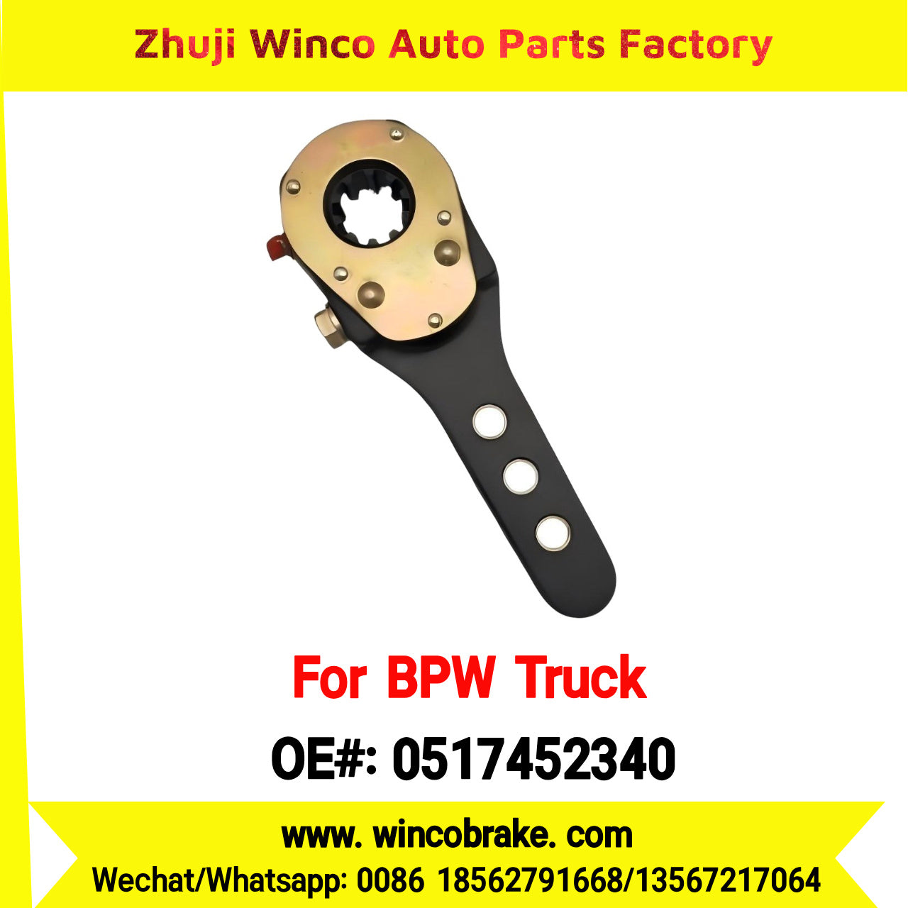 Winco OEM 0517452340 Manual Brake Slack Adjuster for BPW Truck Replace Haldex Straight 3 Holes 10 Teeth