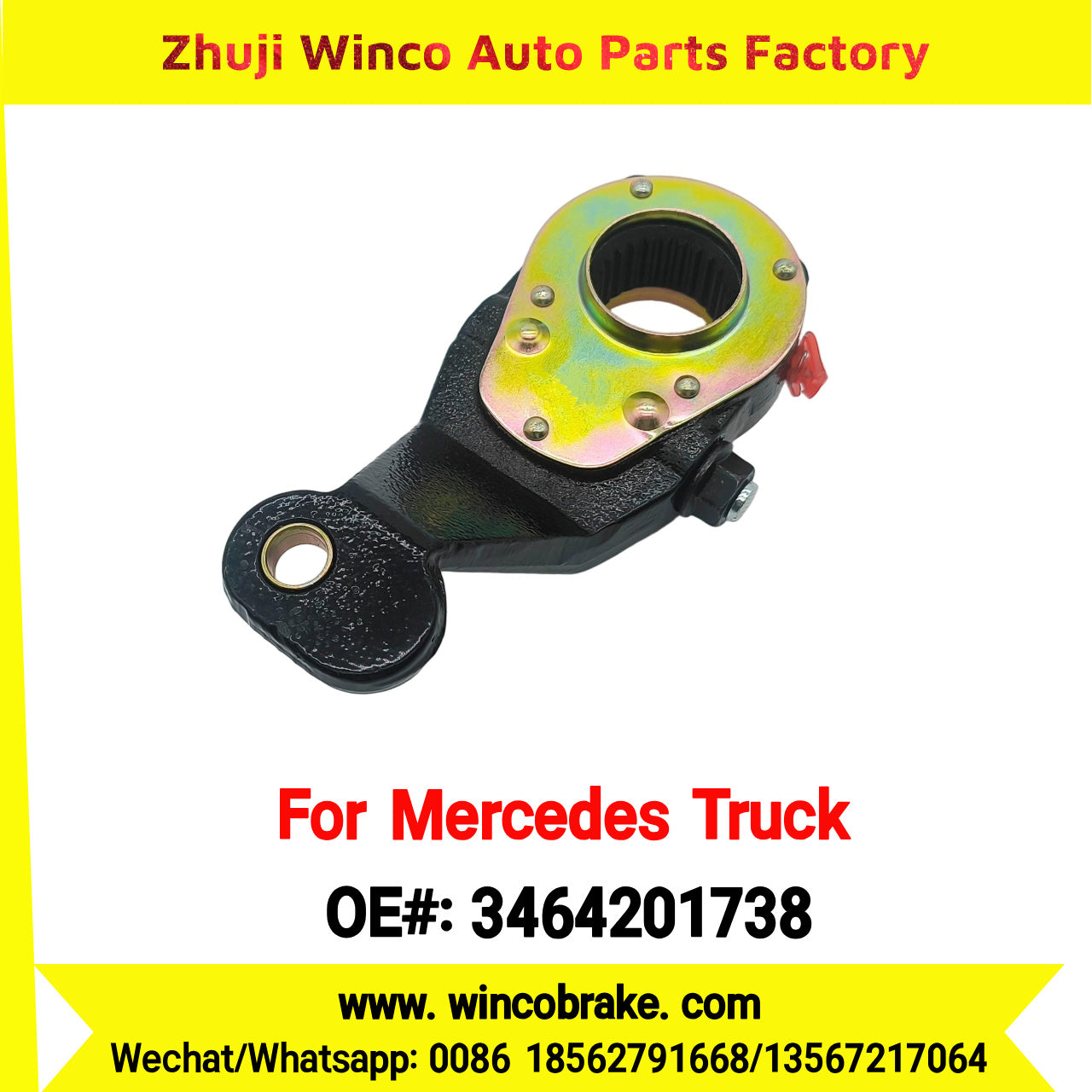 Winco OEM 3464201738 Brake Adjuster for Mercedes Benz Truck Manual Slack Adjuster Auto Parts Brake Adjusting Arm Haldex Type 1 Hole TO FIT MERCEDES Trucks RH 26 Teeth Replace Haldex