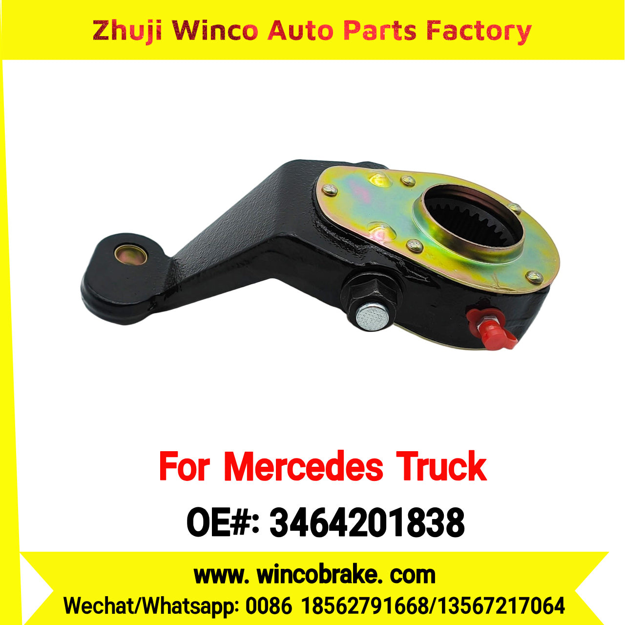 Winco OEM 3464201838 Brake Adjuster for Mercedes Benz Truck Manual Slack Adjuster Auto Parts Brake Adjusting Arm Haldex Type 1 Hole TO FIT MERCEDES Trucks LH 26 Teeth Replace Haldex
