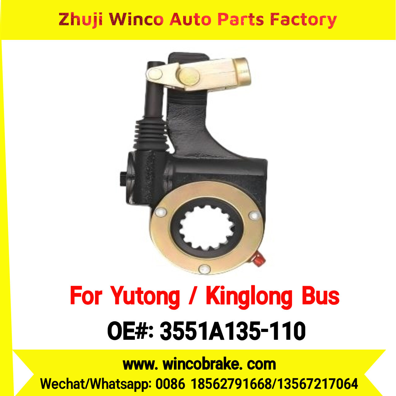 Winco OEM 3551A135-110 Automatic Slack Adjuster for Suit to China Yutong Kinglong Bus Brake Parts RH 14 Teeth