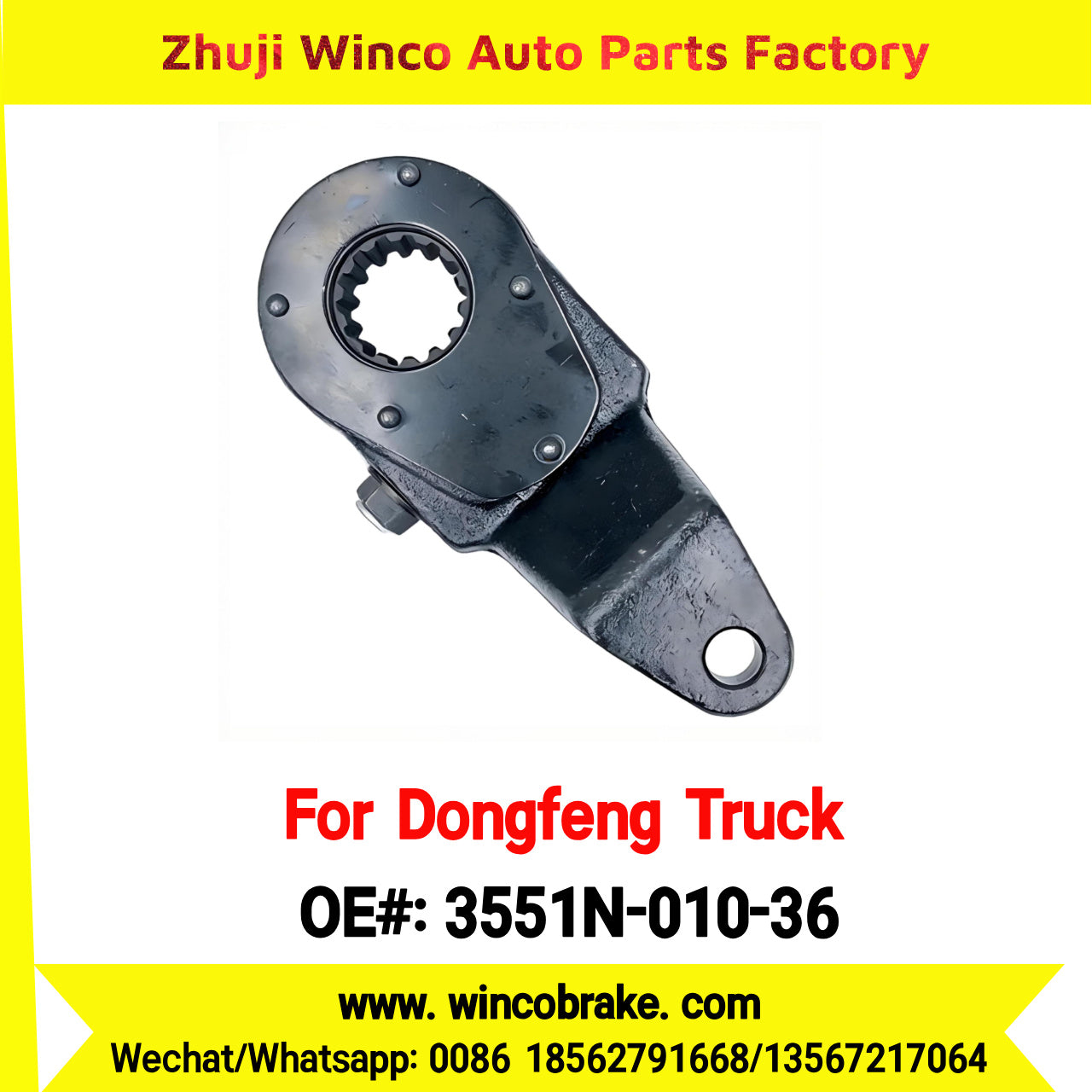 Winco OEM 3551N-010-36 Manual Slack Adjuster for Suit to China Dongfeng Liuqi Chenglong Truck Brake Parts Front Left 14 Teeth
