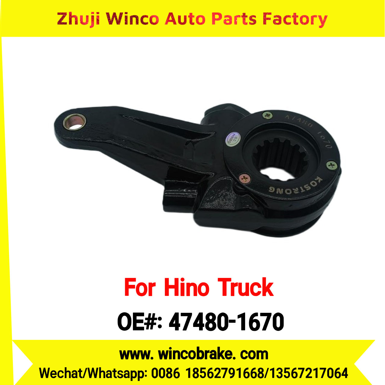 Winco OEM 47480-1670 Manual Slack Adjuster for Suit to Japanese Hino Trucks PROFIA TRUCKS LH 14 Teeth Spare Parts to Fit Trailer for Southeast Asia Market