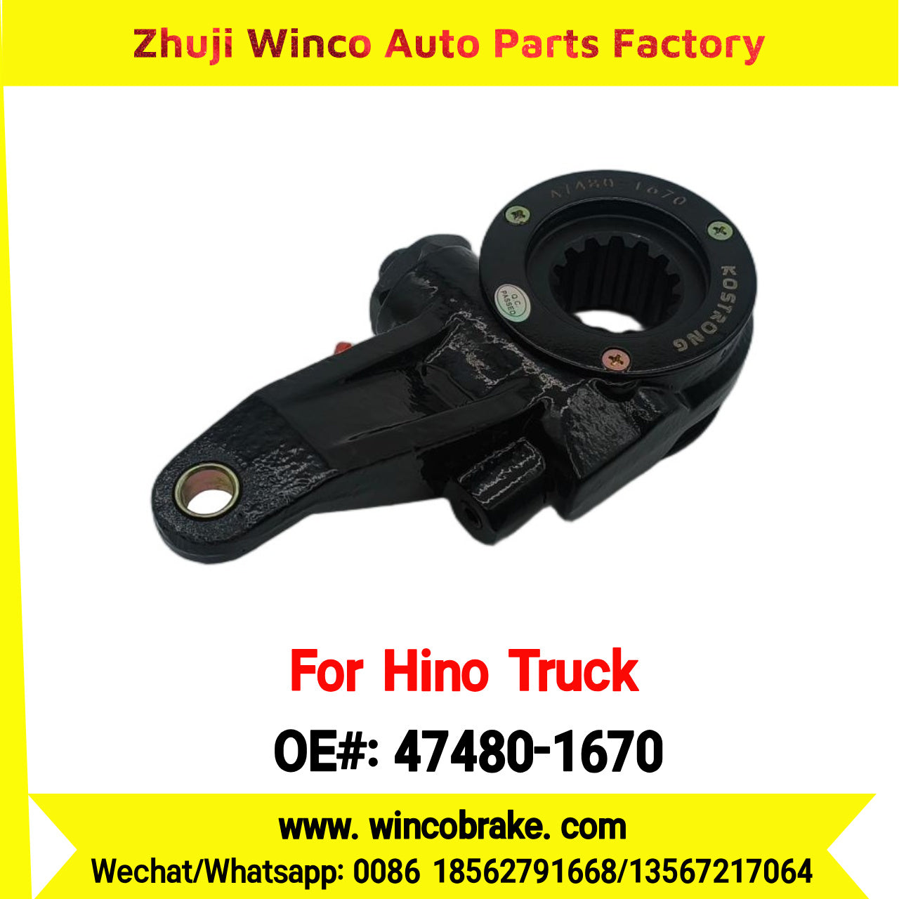 Winco OEM 47480-1670 Manual Slack Adjuster for Suit to Japanese Hino Trucks PROFIA TRUCKS LH 14 Teeth Spare Parts to Fit Trailer for Southeast Asia Market