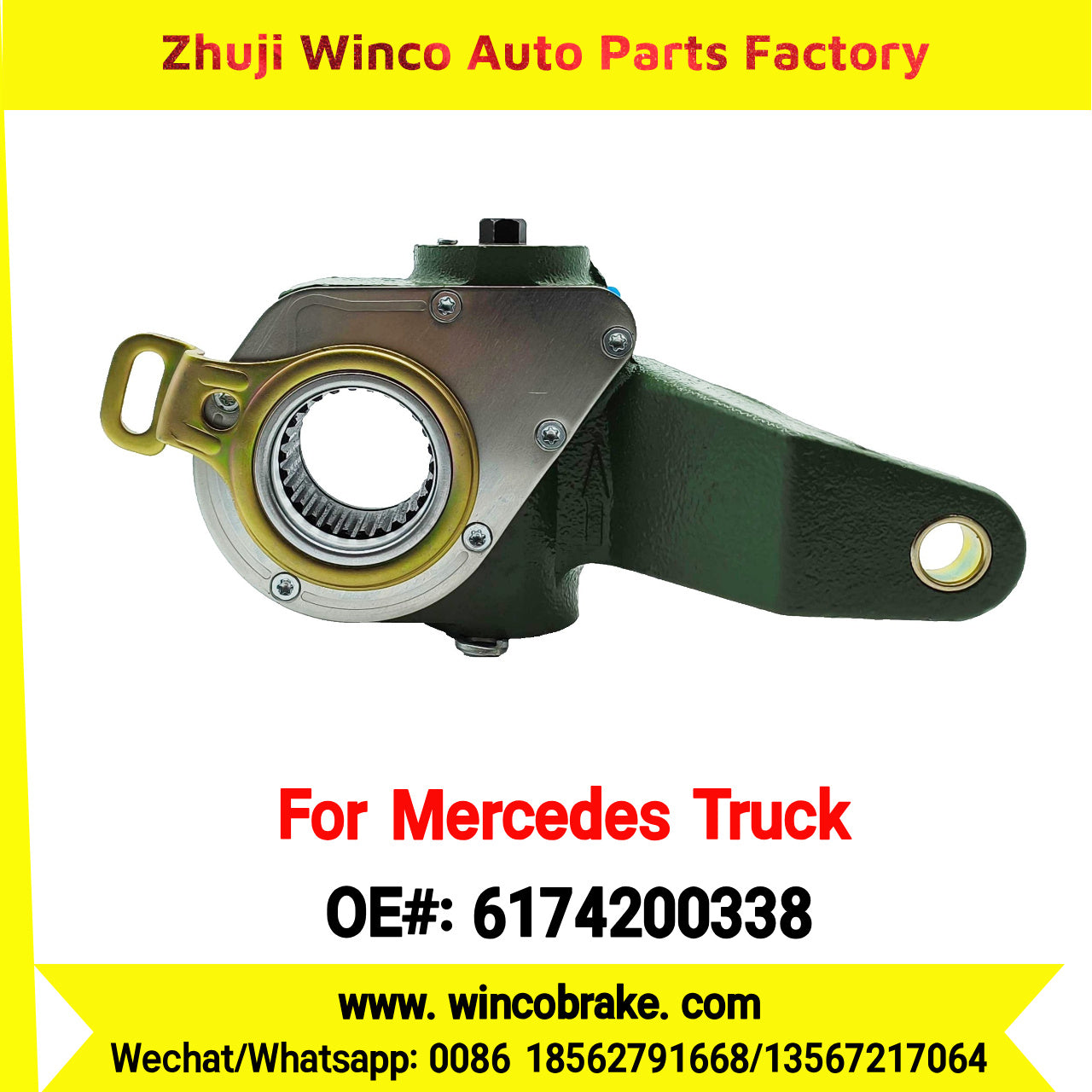 Winco OEM 6174200338 Brake Adjuster for Mercedes Benz Truck Automatic Slack Adjuster Auto Parts Brake Adjusting Arm Haldex Type 1 Hole TO FIT MERCEDES Trucks LH 26 Teeth Replace Haldex 70952