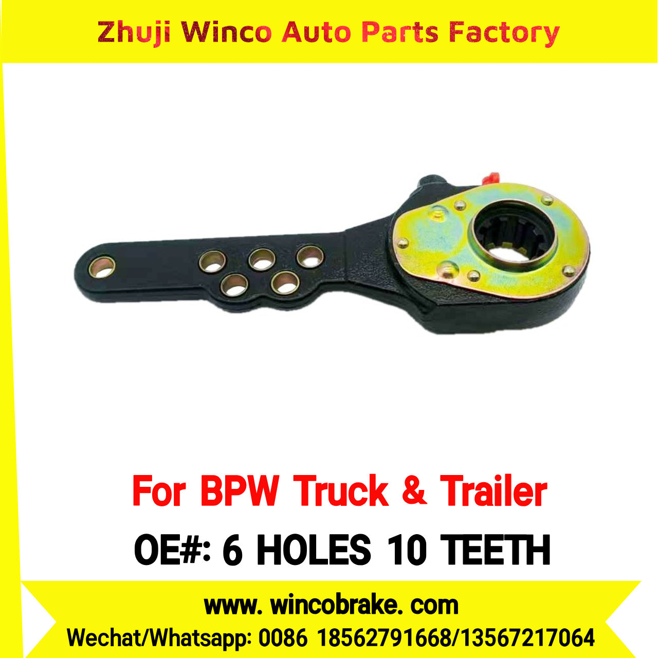 Winco OEM 6 HOLES 10 TEETH Manual Brake Slack Adjuster for BPW Truck TRAILERS BPW AXLE Replace Haldex Straight 6 Holes 10 Teeth