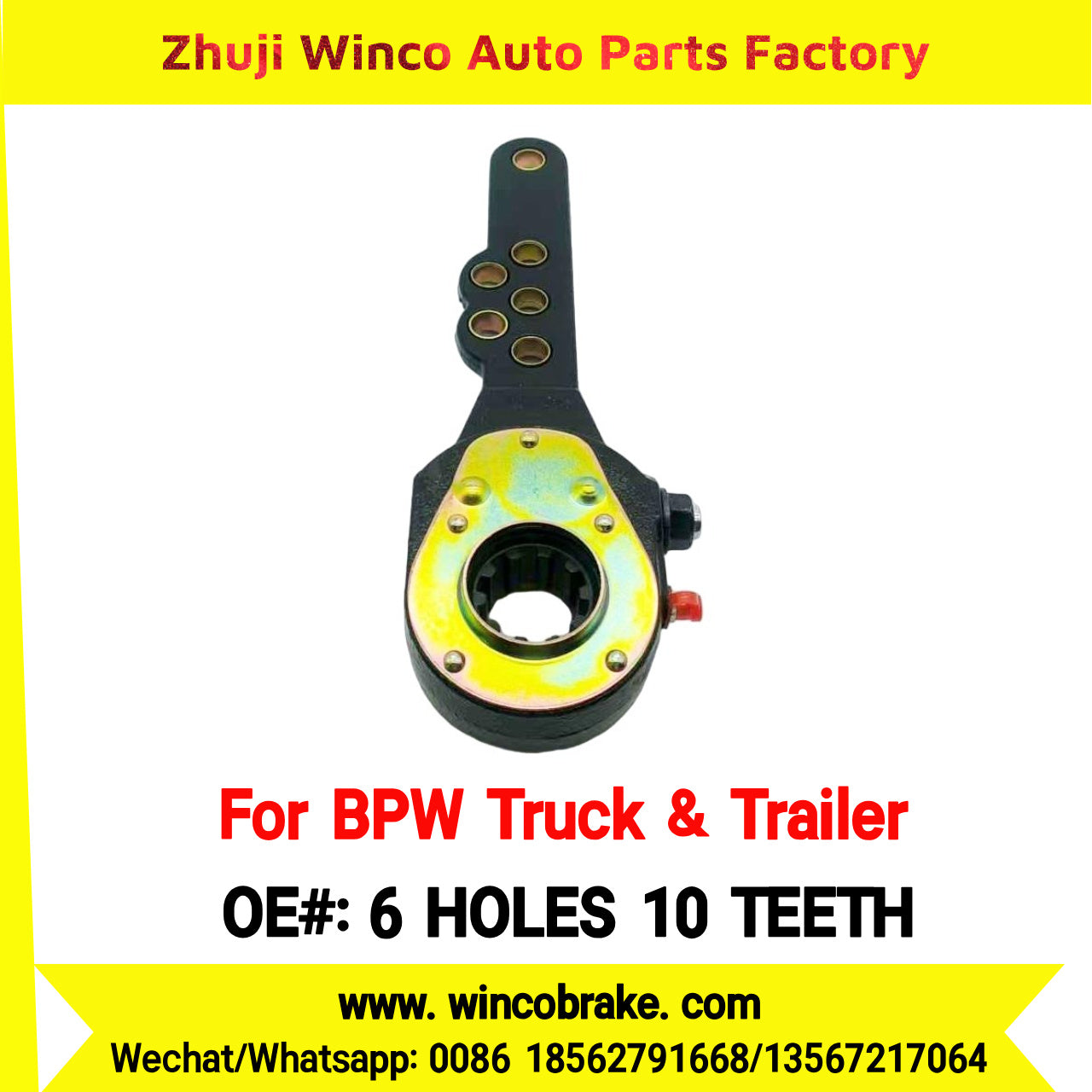 Winco OEM 6 HOLES 10 TEETH Manual Brake Slack Adjuster for BPW Truck TRAILERS BPW AXLE Replace Haldex Straight 6 Holes 10 Teeth