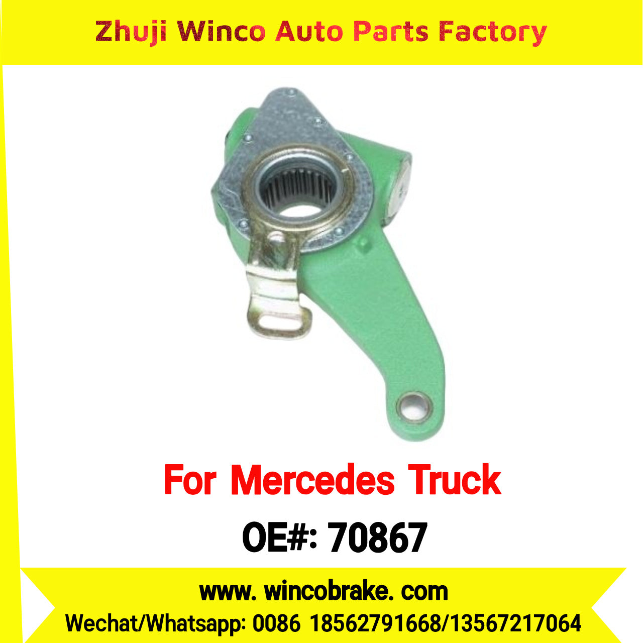 Winco OEM 70867 Brake Adjuster for Mercedes Benz Truck Automatic Slack Adjuster OEM 3894200738 Auto Parts Brake Adjusting Arm Haldex Type 1 Hole TO FIT MERCEDES Trucks Straight 26 Teeth Replace Haldex 70867