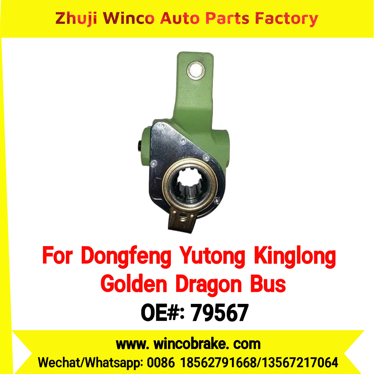Winco OEM 79567 Automatic Slack Adjuster for Suit to China Dongfeng 140 Front Yutong, Kinglong, Golden Dragon Bus Brake Parts LH 10 Teeth
