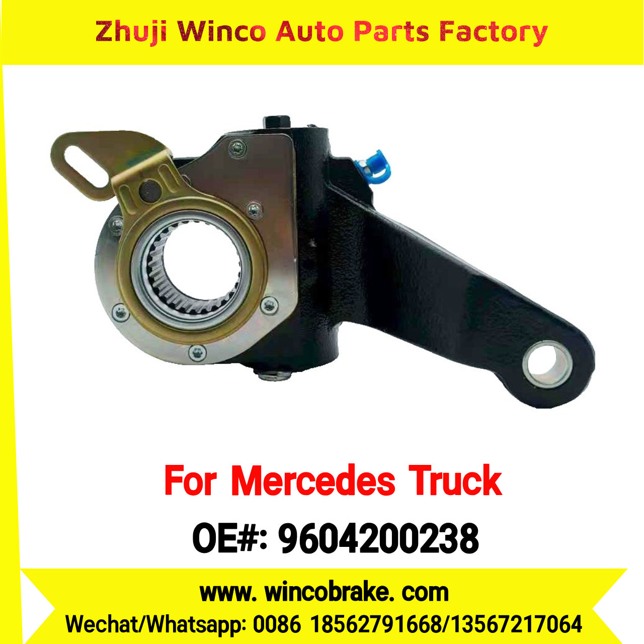 Winco OEM 9604200238 Brake Adjuster for Mercedes Benz Truck Automatic Slack Adjuster Auto Parts Brake Adjusting Arm Haldex Type 1 Hole TO FIT MERCEDES Trucks 26 Teeth Replace Haldex 80651