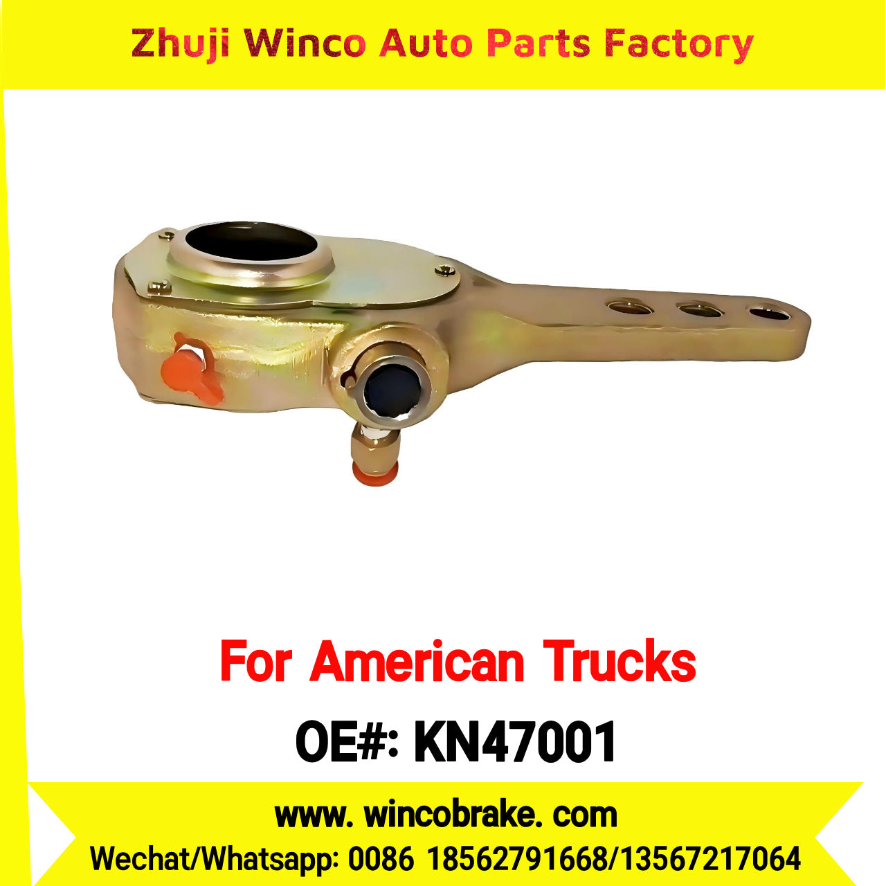 Winco OEM KN47001 Manual Brake Adjuster with Straight Arm for Truck Brake Systems 3 Holes 10 Teeth