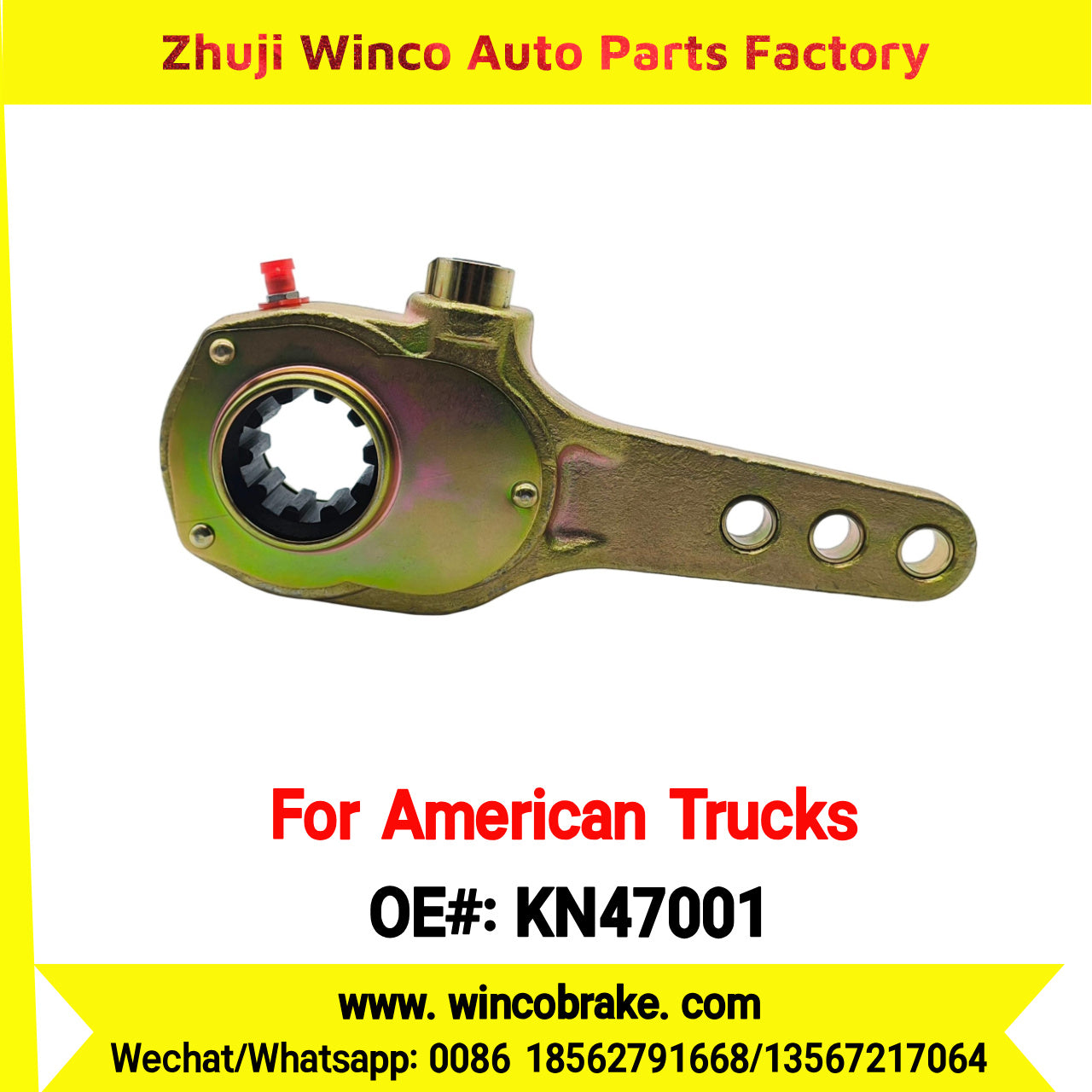 Winco OEM KN47001 Manual Brake Slack Adjuster Semi Truck Trailer Straight 10 Spline Brake Systems Accessory American Trucks Type To Replace Haldex KN47001