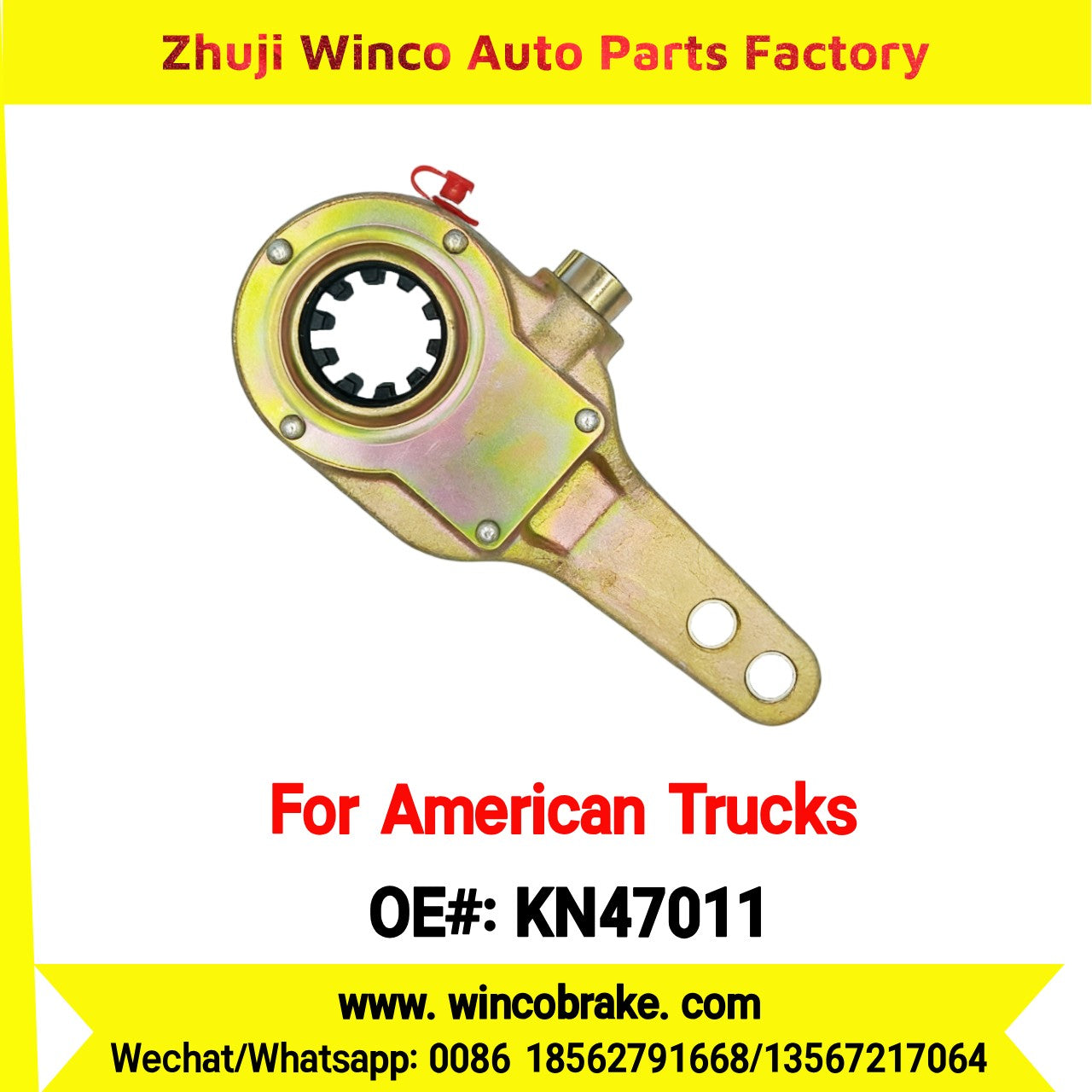 Winco OEM KN47011 Manual Brake Slack Adjuster MERITOR AXLE Truck Trailer Straight 2 Holes 10 Spline Brake Systems Accessory American Trucks Type To Replace Haldex KN47011