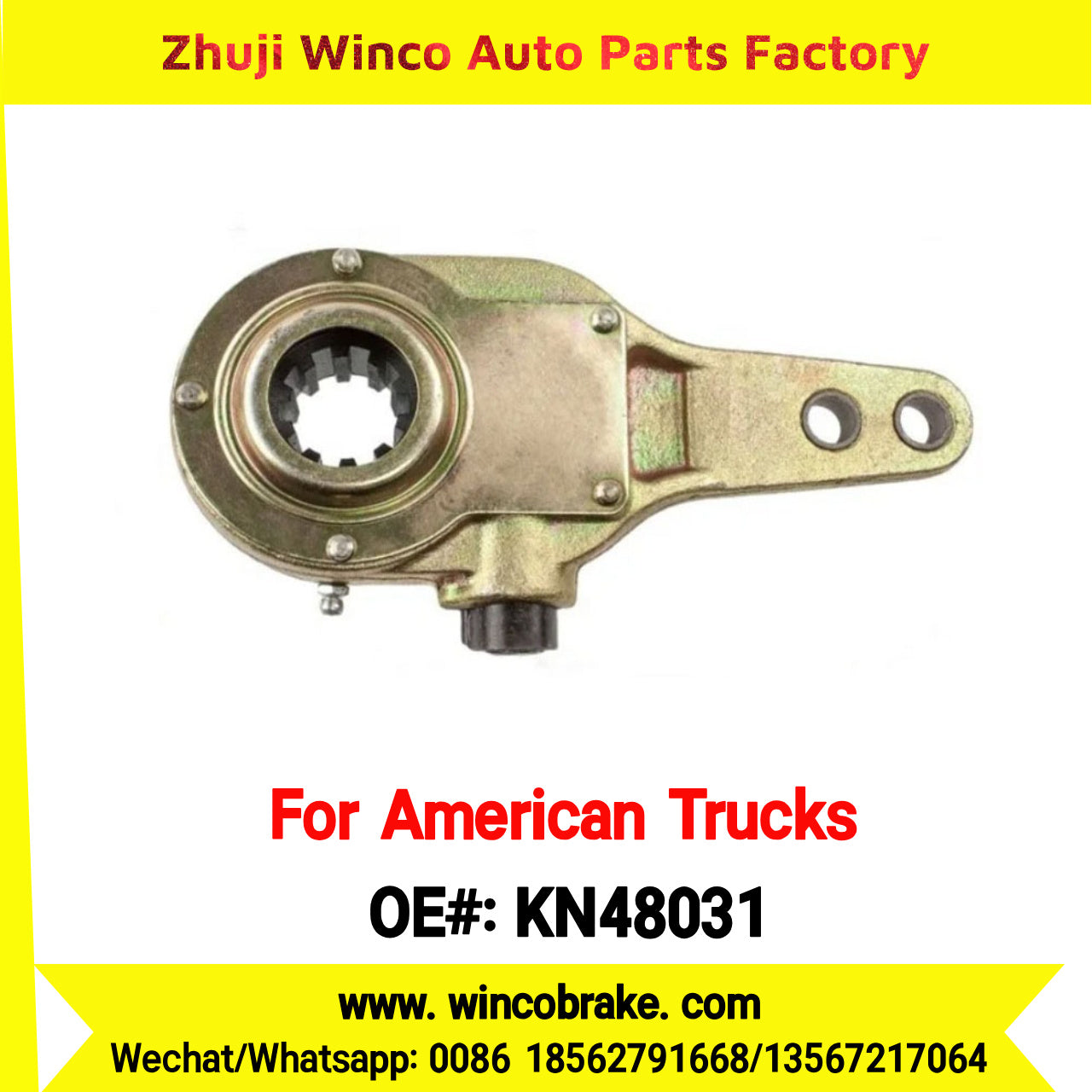 Winco OEM KN48031 Manual Brake Slack Adjuster MERITOR AXLE Truck Trailer Straight 2 Holes 10 Spline Brake Systems Accessory American Trucks Type To Replace Haldex KN48031