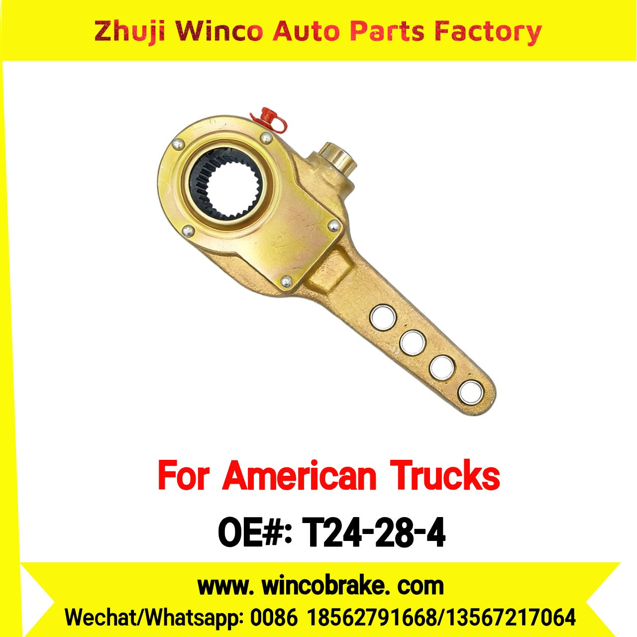Winco OEM T24-28-4 Manual Brake Slack Adjuster MERITOR AXLE Truck Trailer Straight 4 Holes 28 Spline Brake Systems Accessory American Trucks Type To Replace Haldex