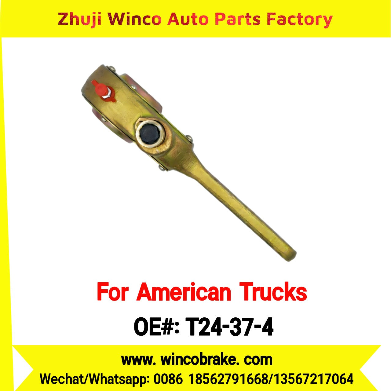 Winco OEM T24-37-4 Manual Brake Slack Adjuster MERITOR AXLE Truck Trailer Straight 4 Holes 37 Spline Brake Systems Accessory American Trucks Type To Replace Haldex